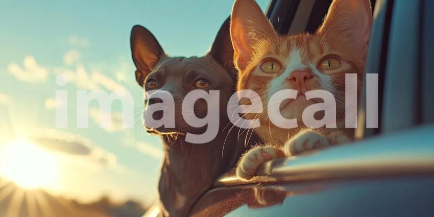 Road Trip Buddies: A Golden Retriever and a Curious Kitten Enjoy the Ride