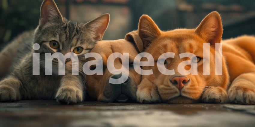 Cozy Cottage Critters: A Trio of Dogs and a Curious Guinea Pig Pose for a Portrait