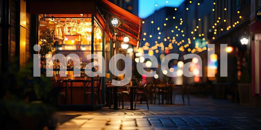 City Lights and Cozy Vibes: A warm glow emanates from a bustling city restaurant, inviting patrons to unwind and enjoy the evening's ambiance.