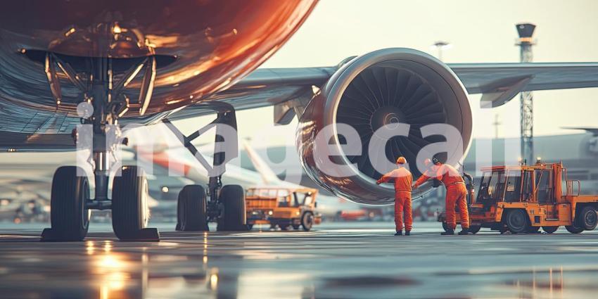 Pre-Flight Preparations: A team of aviation professionals meticulously inspect an aircraft engine, ensuring safety and readiness for take-off.