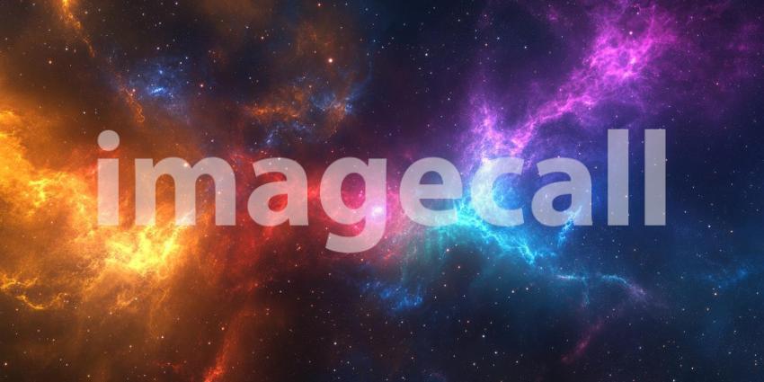 Celestial Tapestry: A cosmic masterpiece unfolds, where fiery nebulae dance with stardust, painting the vast expanse of space with vibrant hues.