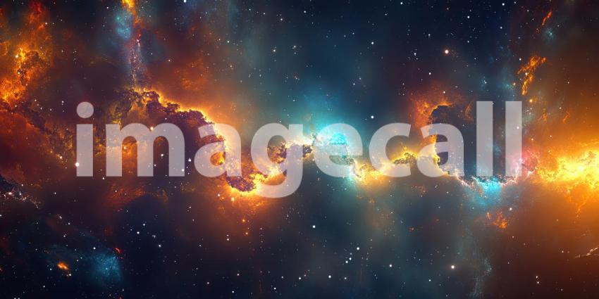 Celestial Tapestry: A cosmic masterpiece unfolds, where fiery nebulae dance with stardust, painting the vast expanse of space with vibrant hues.