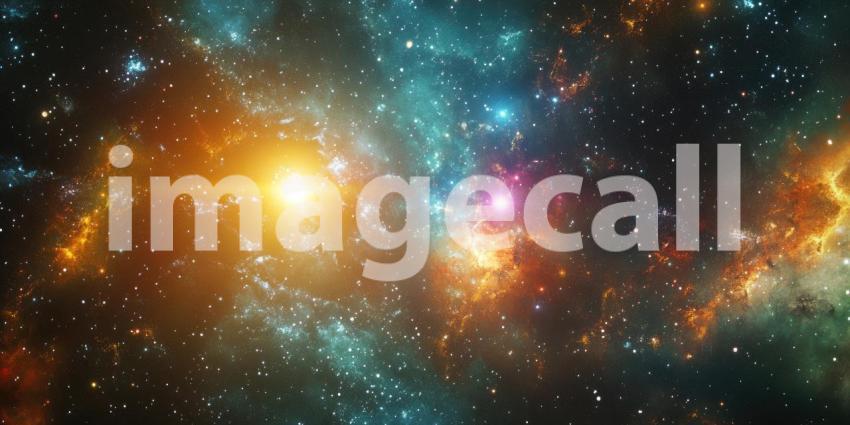 Celestial Tapestry: A cosmic masterpiece unfolds, where fiery nebulae dance with stardust, painting the vast expanse of space with vibrant hues.