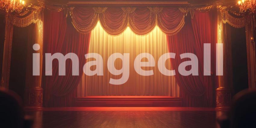 Curtain Call: A Grand Stage Awaits, Draped in Velvet and Bathed in a Soft Glow, Ready for the Magic to Begin.