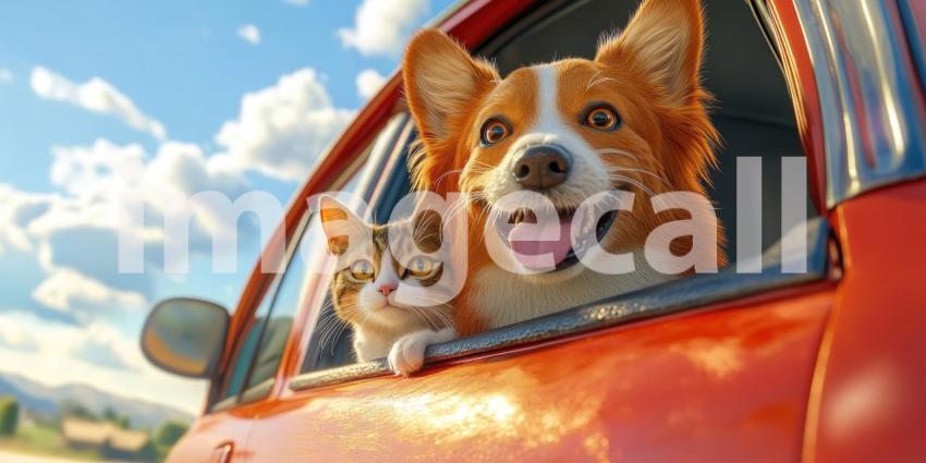 Road Trip Buddies: A Golden Retriever and a Curious Kitten Enjoy the Ride