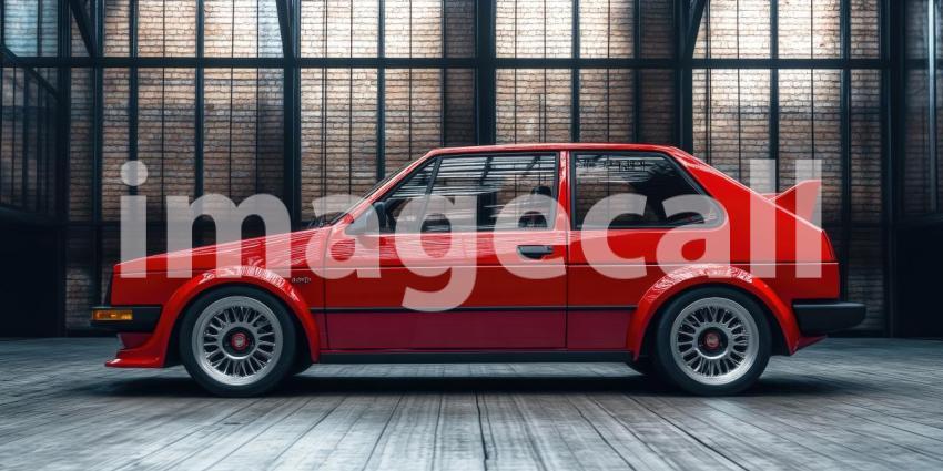 City Cruising: A Vibrant Car Navigates a Cobblestone Street