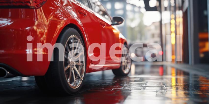 City Cruising: A Vibrant Car Navigates a Cobblestone Street