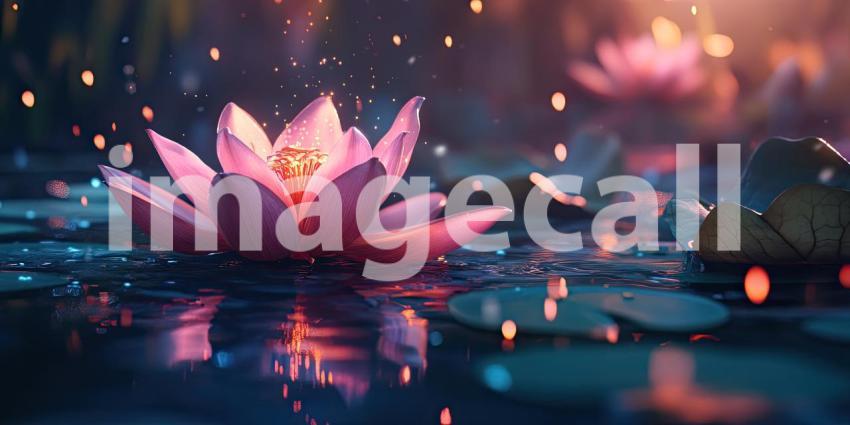 Enchanted Bloom: A luminous lotus flower, bathed in ethereal light, emerges from a mystical pond, casting a spell of wonder and tranquility.