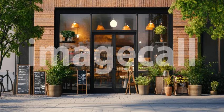 Inviting Storefront: A Cozy Shop with Plants and Warm Lighting