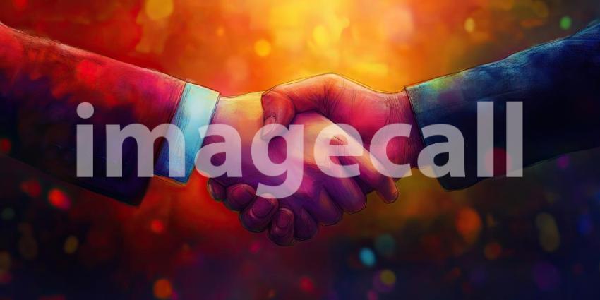 Neon-Illuminated Handshake: Formal Agreement in a Modern Business Setting