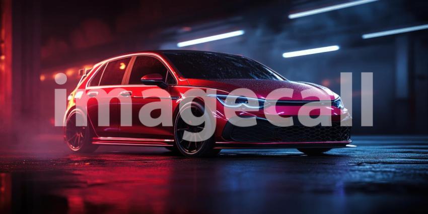 City Cruising: A Vibrant Car Navigates a Cobblestone Street