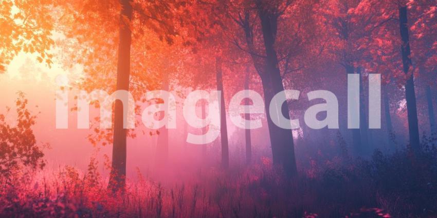 Autumnal Enchantment: A Path Winds Through a Forest of Crimson Birch Trees