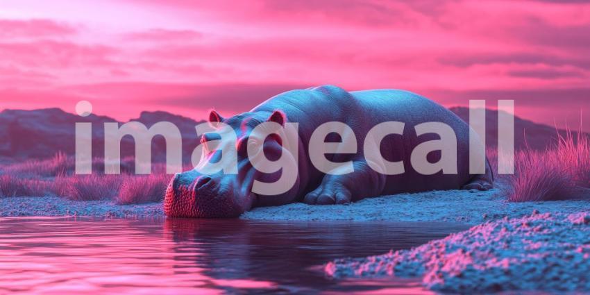 Nighttime Prowl: A Majestic Hippopotamus in a Dreamlike Jungle