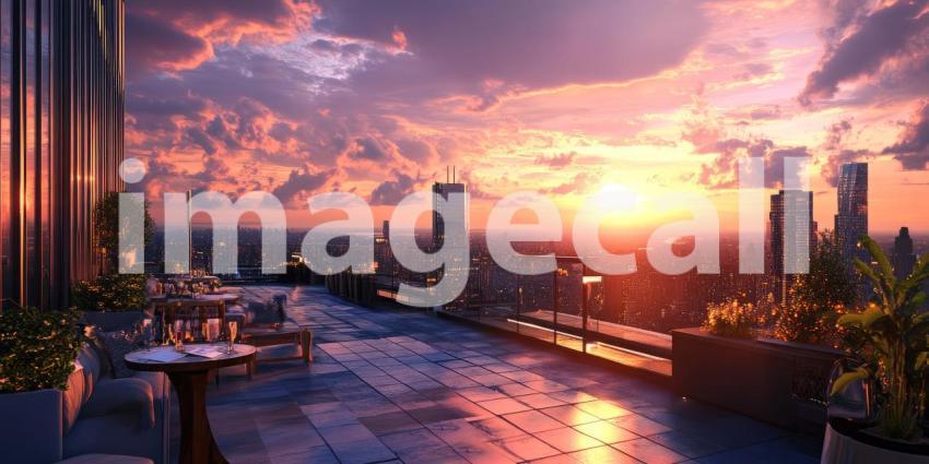 Urban Oasis: A Rooftop Terrace with Stunning Sunset Views
