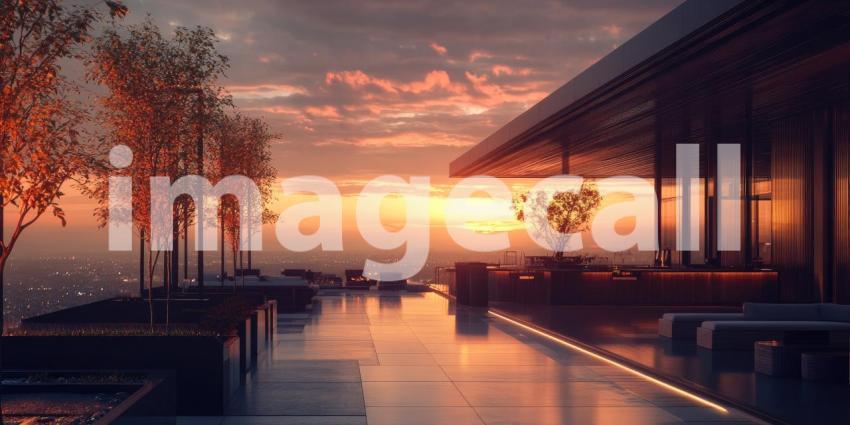 Urban Oasis: A Rooftop Terrace with Stunning Sunset Views