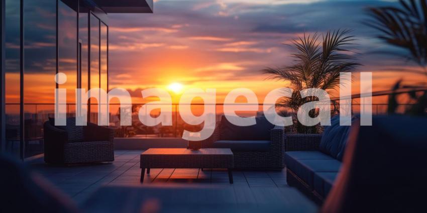 Urban Oasis: A Rooftop Terrace with Stunning Sunset Views