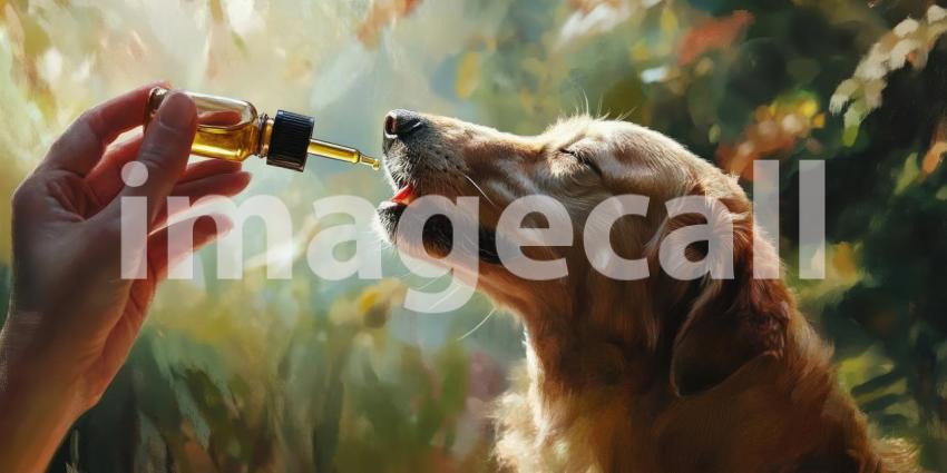 Administering Medicine: Close-Up of a Dog Receiving Liquid from a Dropper Outdoors