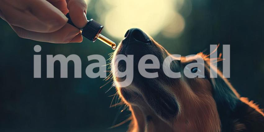 Administering Medicine: Close-Up of a Dog Receiving Liquid from a Dropper Outdoors