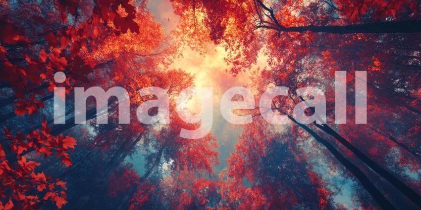 Autumnal Enchantment: A Path Winds Through a Forest of Crimson Birch Trees