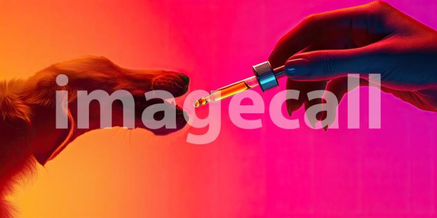 Administering Medicine: Close-Up of a Dog Receiving Liquid from a Dropper Outdoors