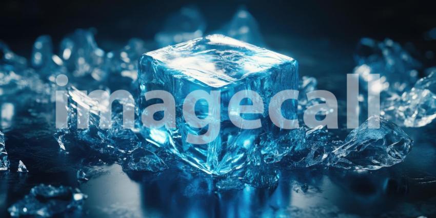 Crystal Clarity: A Single Ice Cube Stands Out Amidst Shattered Fragments