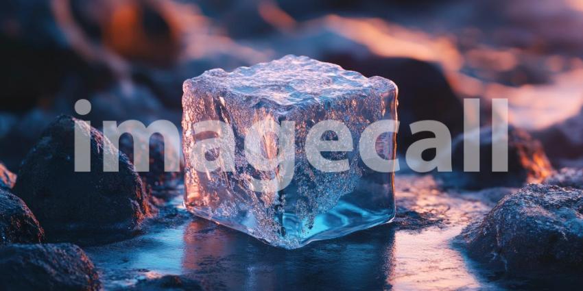 Crystal Clarity: A Single Ice Cube Stands Out Amidst Shattered Fragments