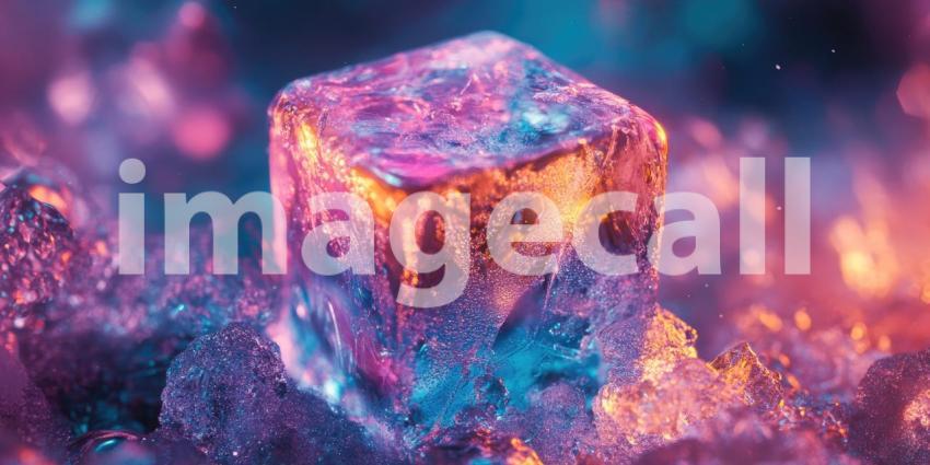 Crystal Clarity: A Single Ice Cube Stands Out Amidst Shattered Fragments