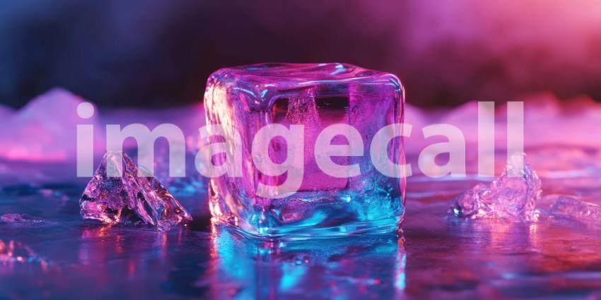 Crystal Clarity: A Single Ice Cube Stands Out Amidst Shattered Fragments