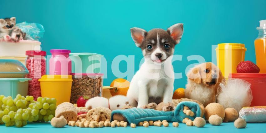 Pet Pantry Paradise: A Colorful Display of Food and Treats for Furry Friends