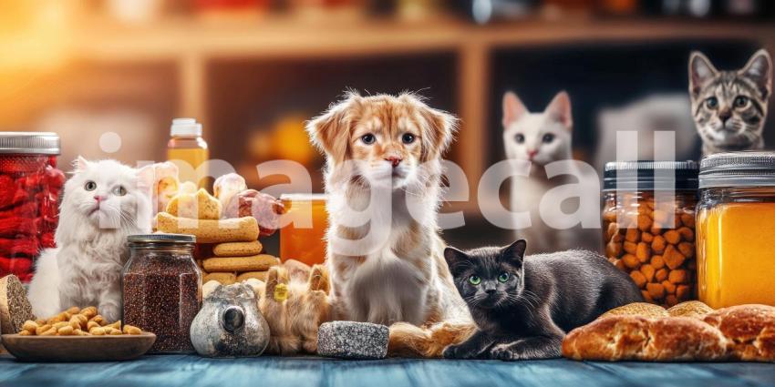 Pet Pantry Paradise: A Colorful Display of Food and Treats for Furry Friends