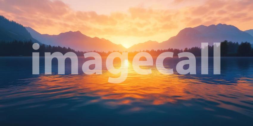 Golden Hour Serenity: A Sun-kissed Mountain Lake at Sunset