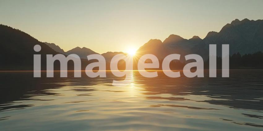 Golden Hour Serenity: A Sun-kissed Mountain Lake at Sunset