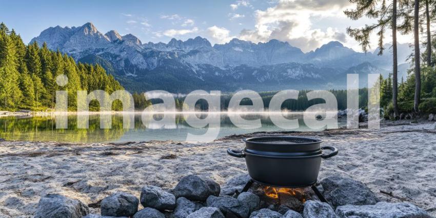 Golden Hour Serenity: A Sun-kissed Mountain Lake at Sunset
