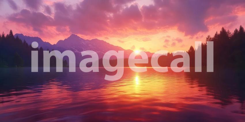 Golden Hour Serenity: A Sun-kissed Mountain Lake at Sunset