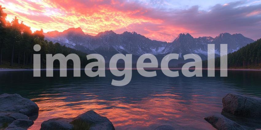 Golden Hour Serenity: A Sun-kissed Mountain Lake at Sunset