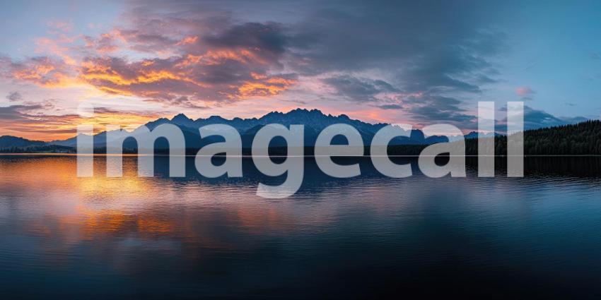 Golden Hour Serenity: A Sun-kissed Mountain Lake at Sunset