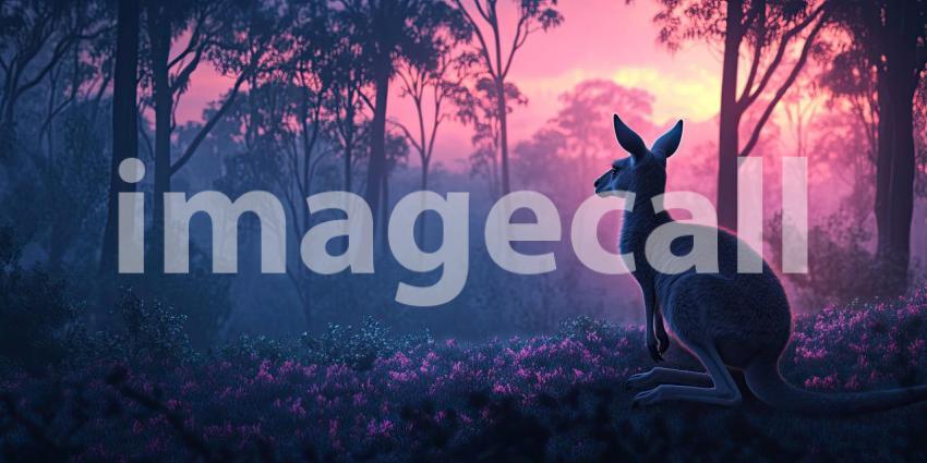 A Kangaroo's Watch: The Outback Stretches Beyond, Mountains Rising Like Guardians, Under a Sky Painted with Clouds.