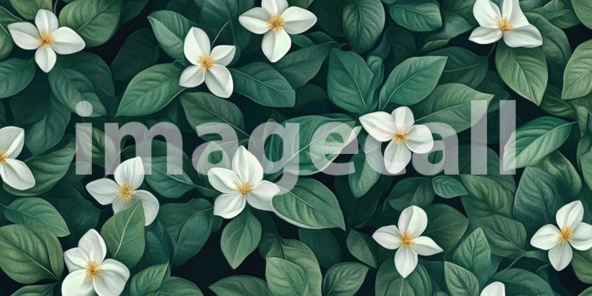 A Tapestry of Life: Delicate White Blossoms Emerge from a Sea of Lush Green Leaves, Creating a Breathtaking Floral Tapestry.