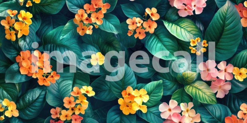 A Tapestry of Crimson and Jade: A Symphony of Vibrant Red Blossoms Dances Amongst a Sea of Lush Green Leaves, Creating a Mesmerizing Floral Tapestry.