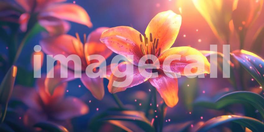 Sunlight's Embrace: A Delicate Lily, Bathed in Golden Light, Unfurls its Petals, Speckled with Sunlight's Kiss.