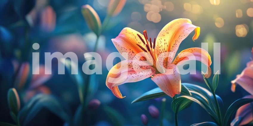 Sunlight's Embrace: A Delicate Lily, Bathed in Golden Light, Unfurls its Petals, Speckled with Sunlight's Kiss.