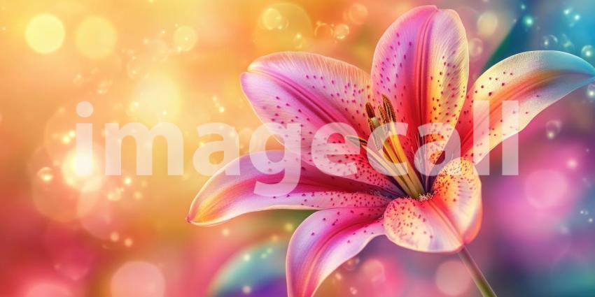 Sunlight's Embrace: A Delicate Lily, Bathed in Golden Light, Unfurls its Petals, Speckled with Sunlight's Kiss.