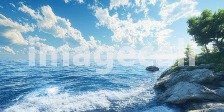 Tranquil Waterscape: A Serene Lake Reflects the Sky and Surrounding Hills