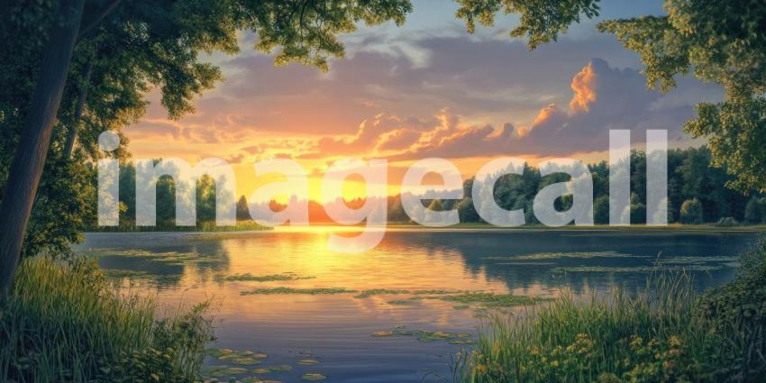 Tranquil Waterscape: A Serene Lake Reflects the Sky and Surrounding Hills