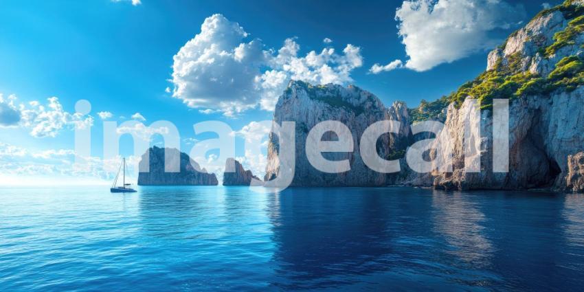 Tranquil Waterscape: A Serene Lake Reflects the Sky and Surrounding Hills