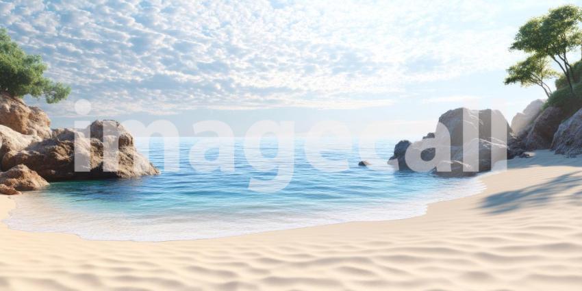 Tropical Paradise: A Secluded Beach with Crystal-Clear Water and Swaying Palms