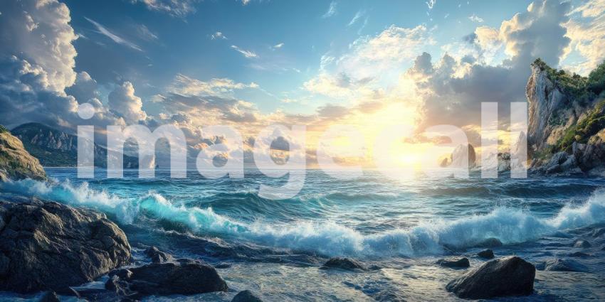 Tranquil Waterscape: A Serene Lake Reflects the Sky and Surrounding Hills