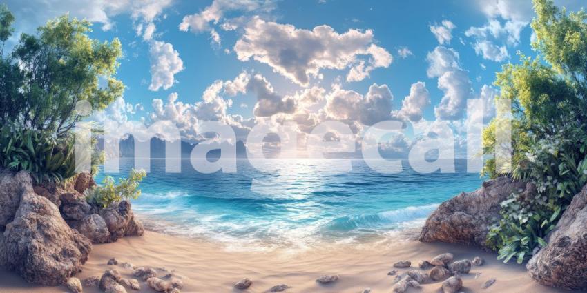 Tropical Paradise: A Secluded Beach with Crystal-Clear Water and Swaying Palms