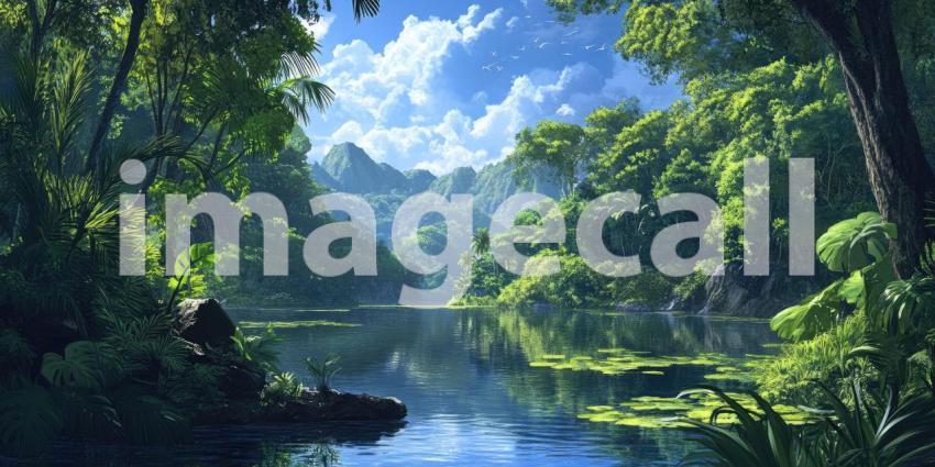 Tranquil Waterscape: A Serene Lake Reflects the Sky and Surrounding Hills