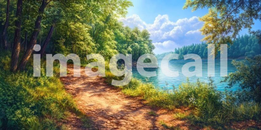 Tranquil Waterscape: A Serene Lake Reflects the Sky and Surrounding Hills